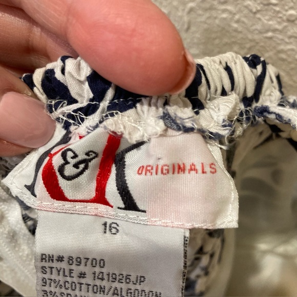 Vintage ‘90’s R & K Originals dress. Navy/white scrollwork pattern. Size 16. - Picture 5 of 5